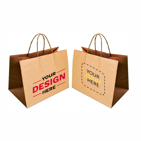 Brown Box Paper Bags with Twisted Handles - Custom Print Both Sides