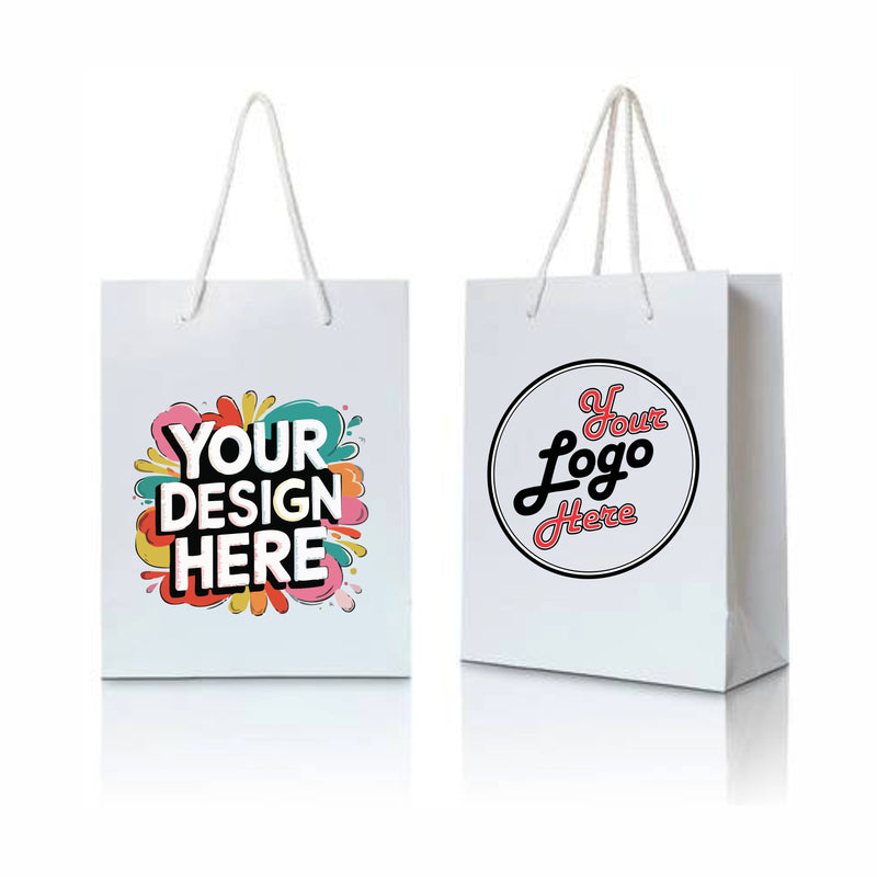 White Paper Bags with Twisted Handles - Custom Print Both Sides
