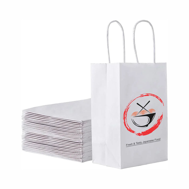 White Paper Bags with Twisted Handles - Custom Print Both Sides