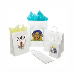 White Paper Bags with Twisted Handles - Custom Print Both Sides